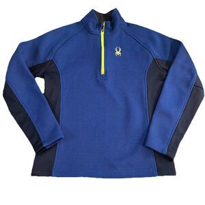 Spyder Sweater Mens Medium 1/4 Zip Jacket Thermal Pull Over Royal Blue Black
